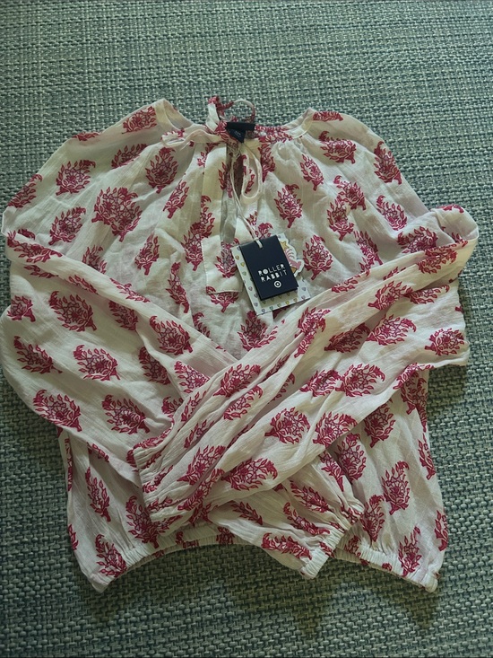 Roller Rabbit Tops - Roller Rabbit White Peasant Blouse with Red Floral Print limited edition
